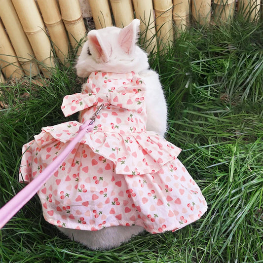 Small Animal Harness Vest Leash Set Soft Floral skirt Clothes Travel Chest Strap Rabbit Ferret Bunny Hamster Small Pet Supplies