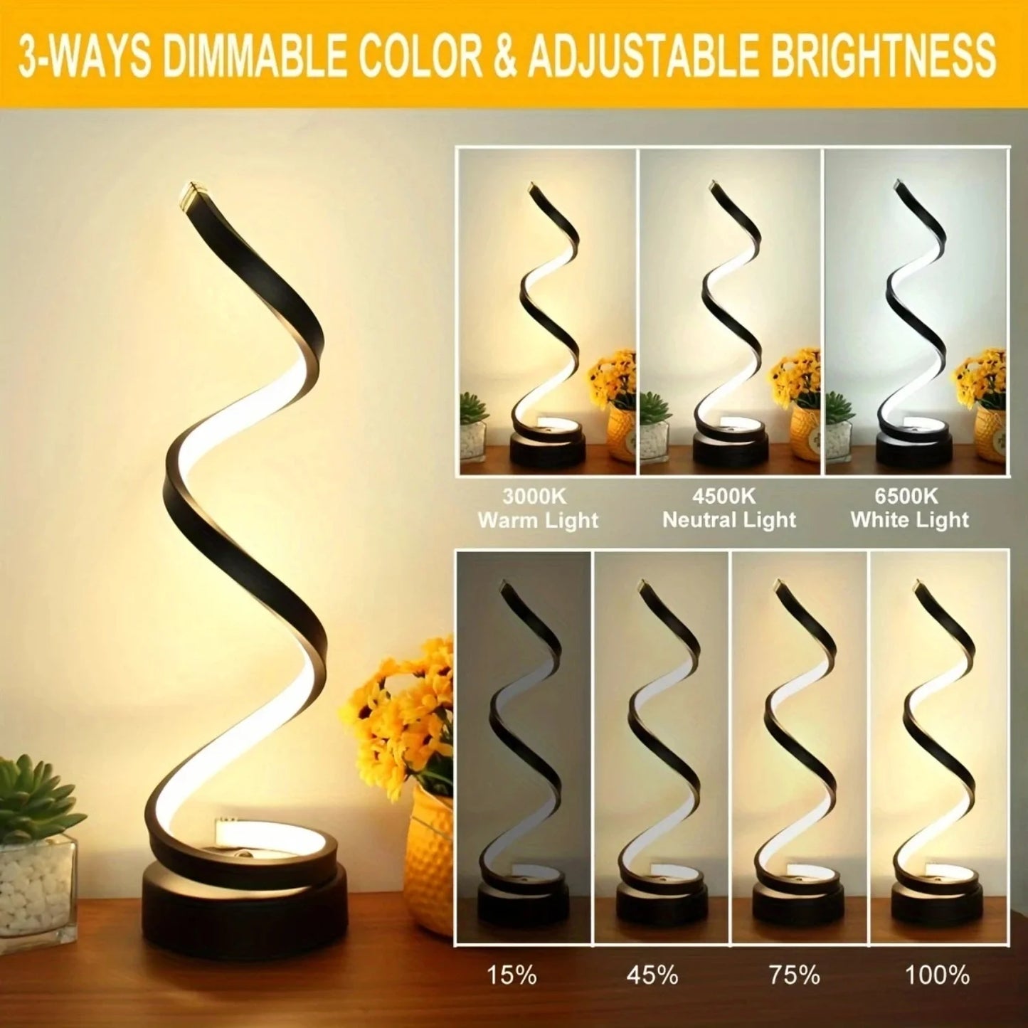 Table Lamps  Living Room,Modern Spiral Dimmable LED Table Lamp, Small Bedside Lamps, Nightstand Lamp  Bedroom Office Anime light