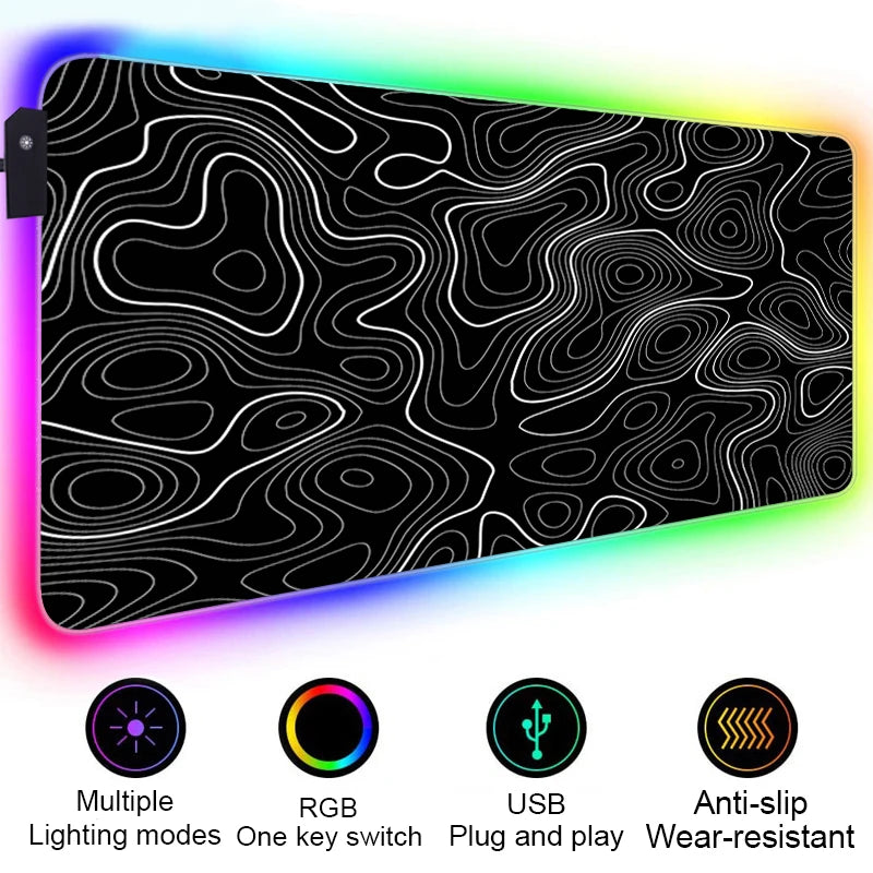 Strata Liquid Abstract Art RGB Mouse Pad LED Gaming Setup Accessories Mousepad XXL Desk Mat Locking Edge Mouse Pads Keyboard Mat