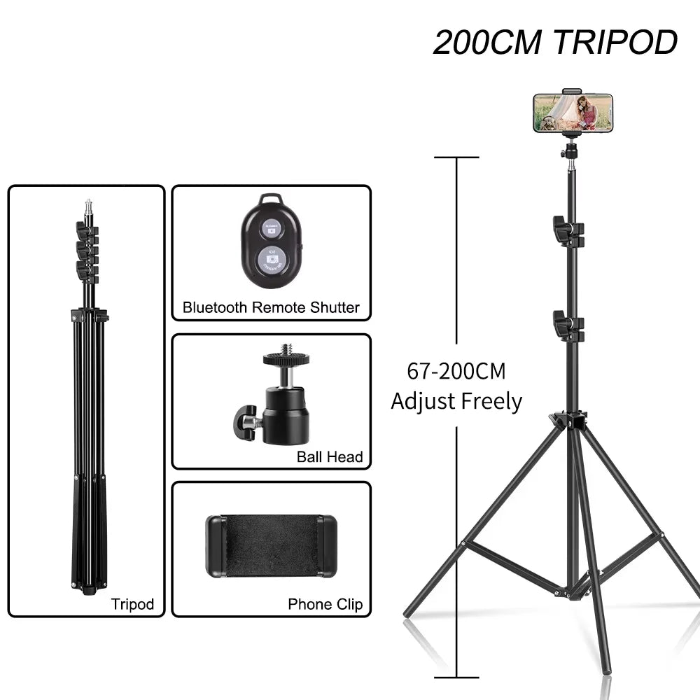 200CM Mobile Phone Live Support Photo Tripod Multi-Functional Video Recording Selfie Landing Tripod