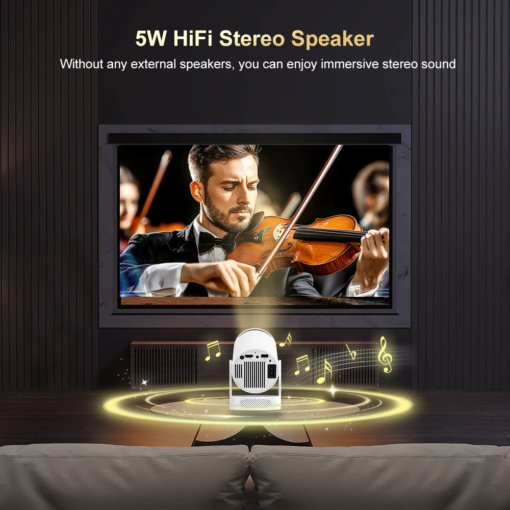 جهاز عرض HY300 Pro HiFi بدقة 4K يعمل بنظام Android 11 وWiFi6.0 وBT5.0 وH713 280ANSI 720P ومكبر صوت سينمائي مدمج وجهاز عرض صغير محمول