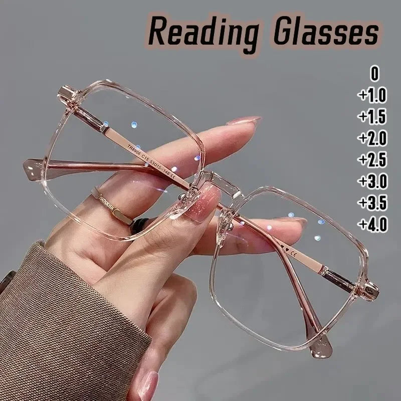 Trendy Fashionable Reading Glasses Women Anti Blue Light Presbyopia Eyewear High-definition Unisex Transparent Frame Eyeglasses