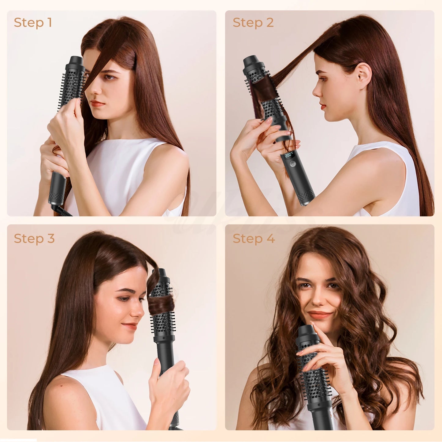 1.5 inch Heated Curling Brush Ceramic Hair Curler Styler Curling Comb Volumizing Brush Heated Curling Iron Thermal Brush