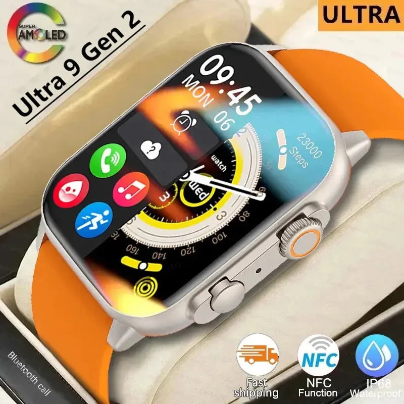 ساعة ذكية جديدة 2025 9 ultra Pro MAX Gen 2 49mm شاشة Amoled ساعة ذكية عالية التحديث شحن لاسلكي للرجال والنساء للرياضة