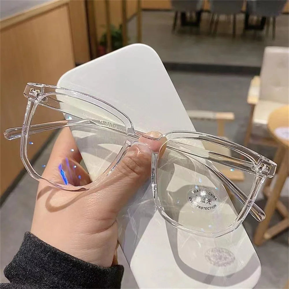 Large Square Frame Anti-Blue Light Glasses Fashion Retro Men Women Computer Gaming Eye Protection Classic Plain Glass Spectacles