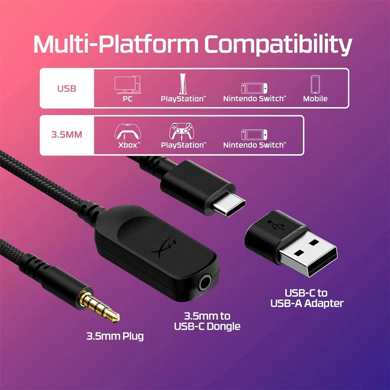 سماعة رأس سلكية للألعاب HyperX Cloud 3 III مع ميكروفون DTS Sound / تدعم برنامج HyperX سماعة رأس USB للألعاب للكمبيوتر الشخصي وPS وXbox وSwitch