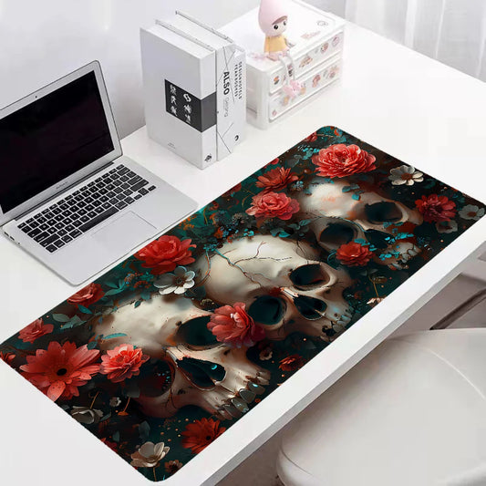 سجادة مكتبية من تصميم MACABRE SKULL AND FLOWERS، لوحة ماوس كبيرة الحجم 900 × 400، أجهزة كمبيوتر سطح المكتب لألعاب الكمبيوتر، ملحقات لوحة الماوس