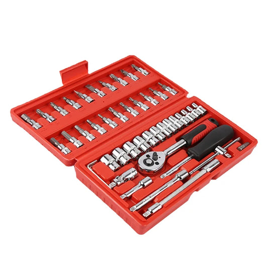 1/4 46 pcs CRV Portable torque ratchet wrench set socket hand tool set for Auto Repair Mini pipe bender Wrench Ratchet spanner