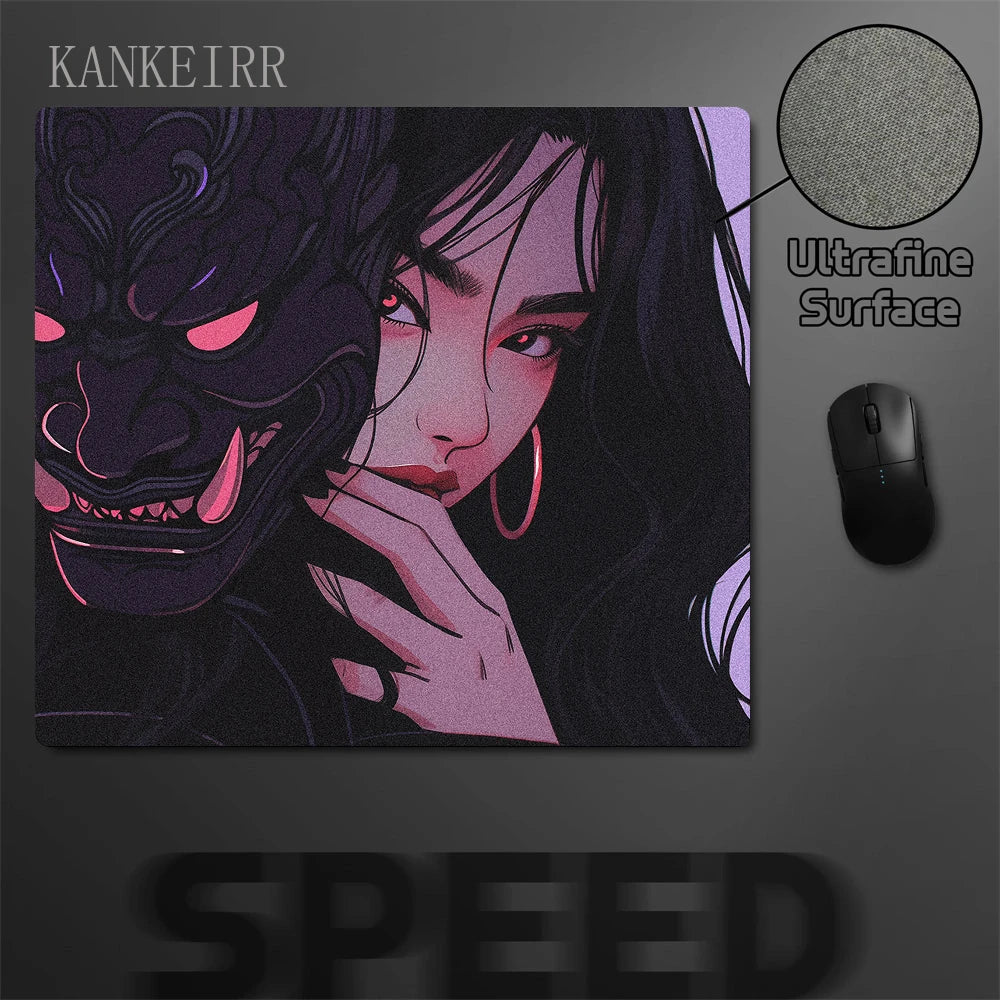 Japanese Oni Mask Girl Control Mousepad XXL Mouse Pad Electronic Sports Keyboard Pads Gaming Setup Accessories Mouse Mat 40x45