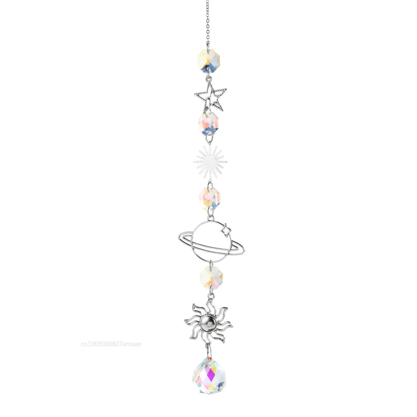 Silver Suncatcher Crystal Moon Lotus Chakra Hanging Garden Decoration Sun Catcher Rainbow Maker Stained Glass Outdoor Decor Gift