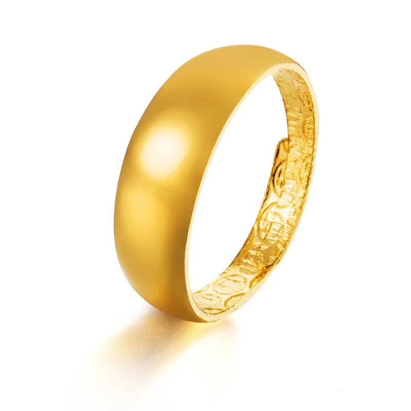 UMQ 24K Pure Plated Real 18k Yellow Gold 999 24k Plain Smooth Face Personality Money Seeking Couple Ring for Men and Women Coupl