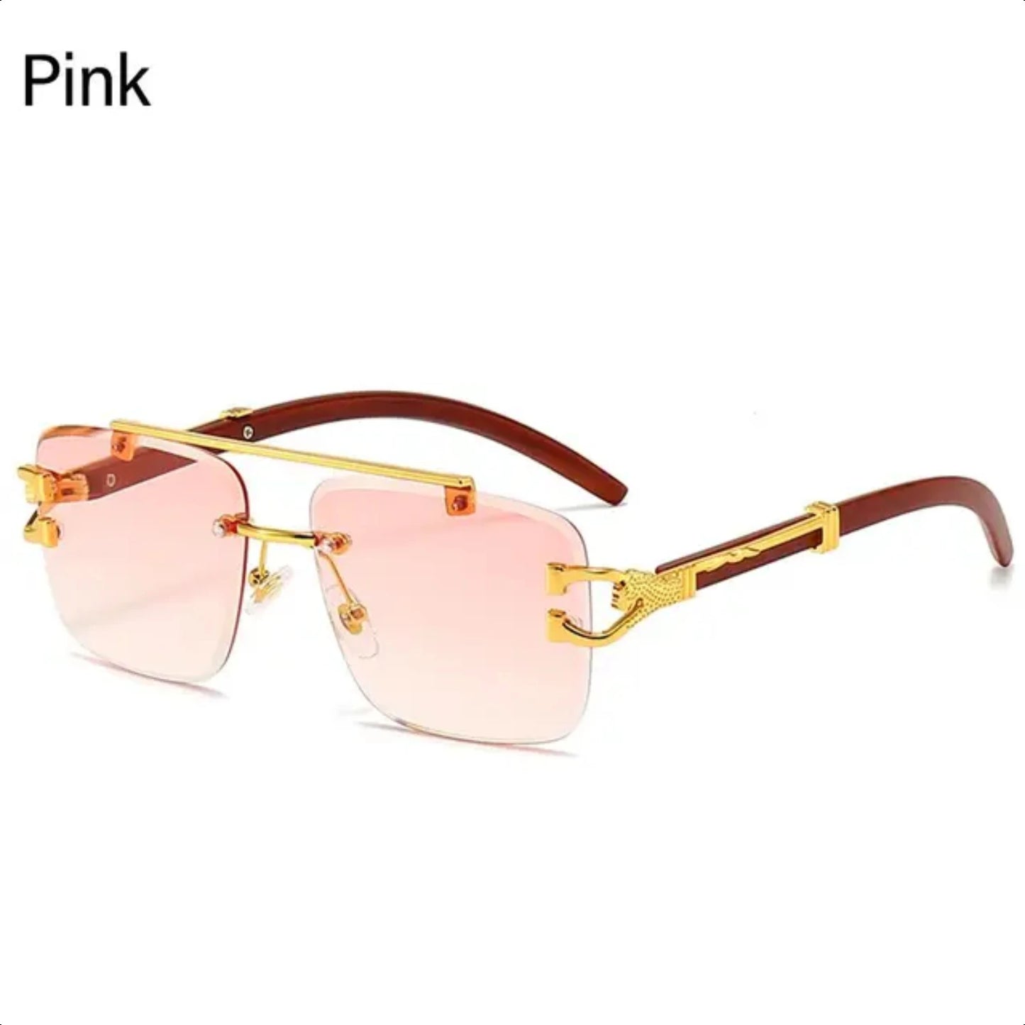 2024 Wooden Sunglasses  Men Square Rimless Sunglasses Women Wood Grain Vintage Fashion Outdoor Cycling Glasses  Retro Pesca