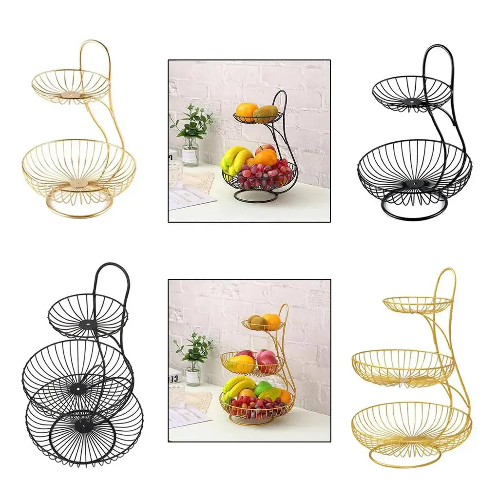 2/3-Tier Decorative Fruit Basket Vegetable Bread Holder  Organizer Wicker basket Foldable crate Picknick basket Cesto mimbre Gym