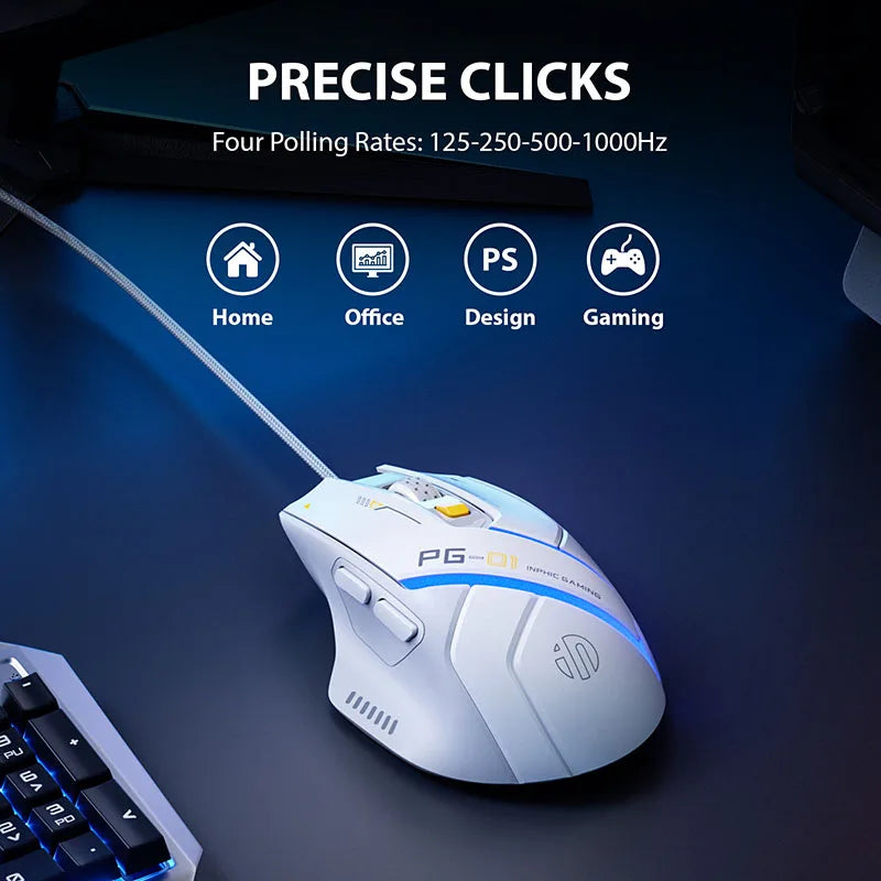 INPHIC PG1 Wired Gaming Mouse Ergonomic E-sports Macro Programming RGB Competitive Peripheral [Hardware Macro +1000 Return Rate]