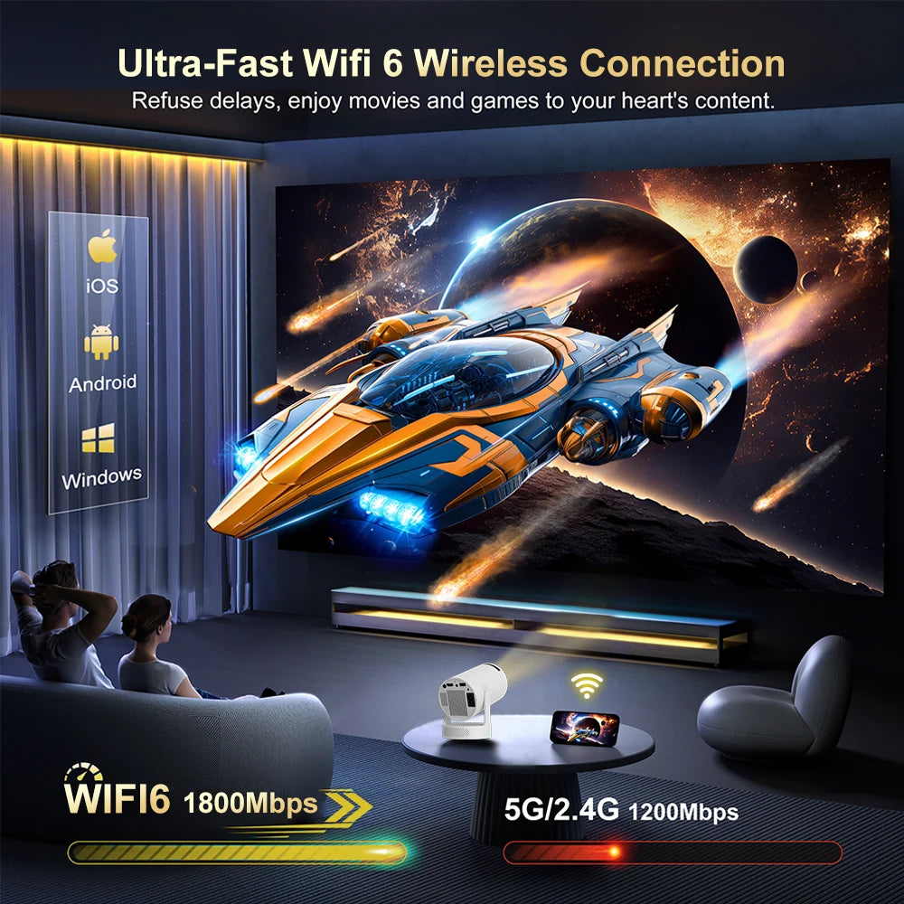 جهاز عرض HY300 Pro HiFi بدقة 4K يعمل بنظام Android 11 وWiFi6.0 وBT5.0 وH713 280ANSI 720P ومكبر صوت سينمائي مدمج وجهاز عرض صغير محمول