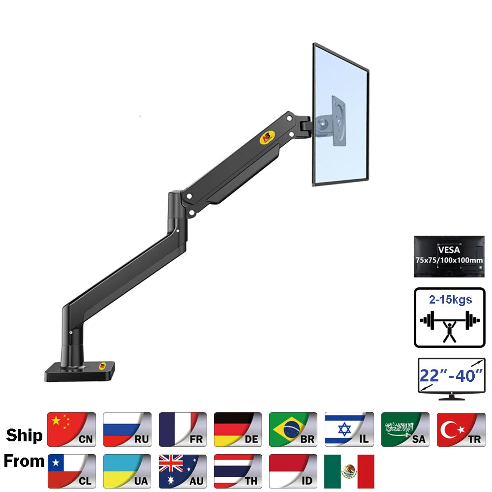 NB G40 G45 Gas Spring Arm 22-40 inch Curved Arc Screen Desktop Monitor Holder 360 Rotate 3-15kgs Monitor Mount Arm with USB 3.0