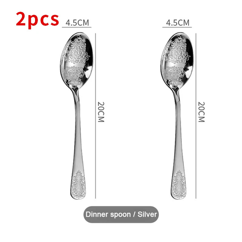 1/2/4/8/24 Pcs Gold Luxury Cutlery Sets Fork Spoon Knife Silverware Kit Vintage Carved Tableware Set European Dinnerware