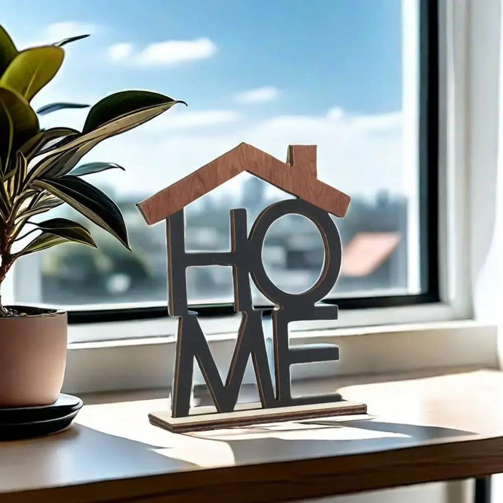 LOVE HOME Desktop Decoration With Wooden Base Home Office Table Centerpiece Hollow English Letter Ornament Christmas Gift Cactus