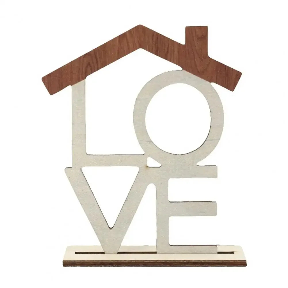 LOVE HOME Desktop Decoration With Wooden Base Home Office Table Centerpiece Hollow English Letter Ornament Christmas Gift Cactus