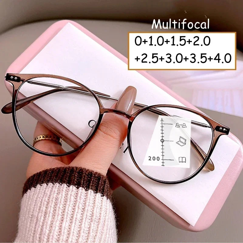 Luxury Near and Far Multifocal Glasses Unisex Anti-blue Light Reading Glasses Diopters Women Men Ultralight Hyperopia 0 To +4.0