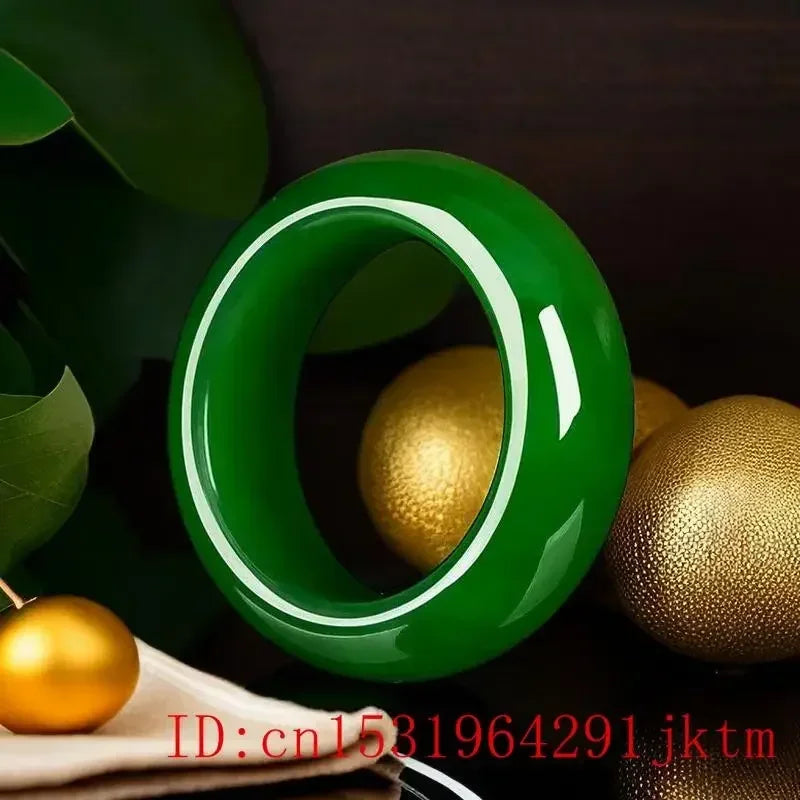 Natural Green Jade Stone Ring Chinese Hand-Carved Charm Jadeite Jewelry Fashion Accessories Amulet for Men Women Lucky Gifts