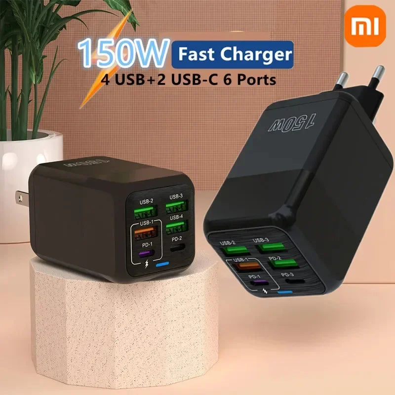 Xiaomi 150W Super Fast Charger USB Type-C 6Ports Quick Charging USB Phone Charger Adapter For iPhone Samsung Xiaomi Wall Charger