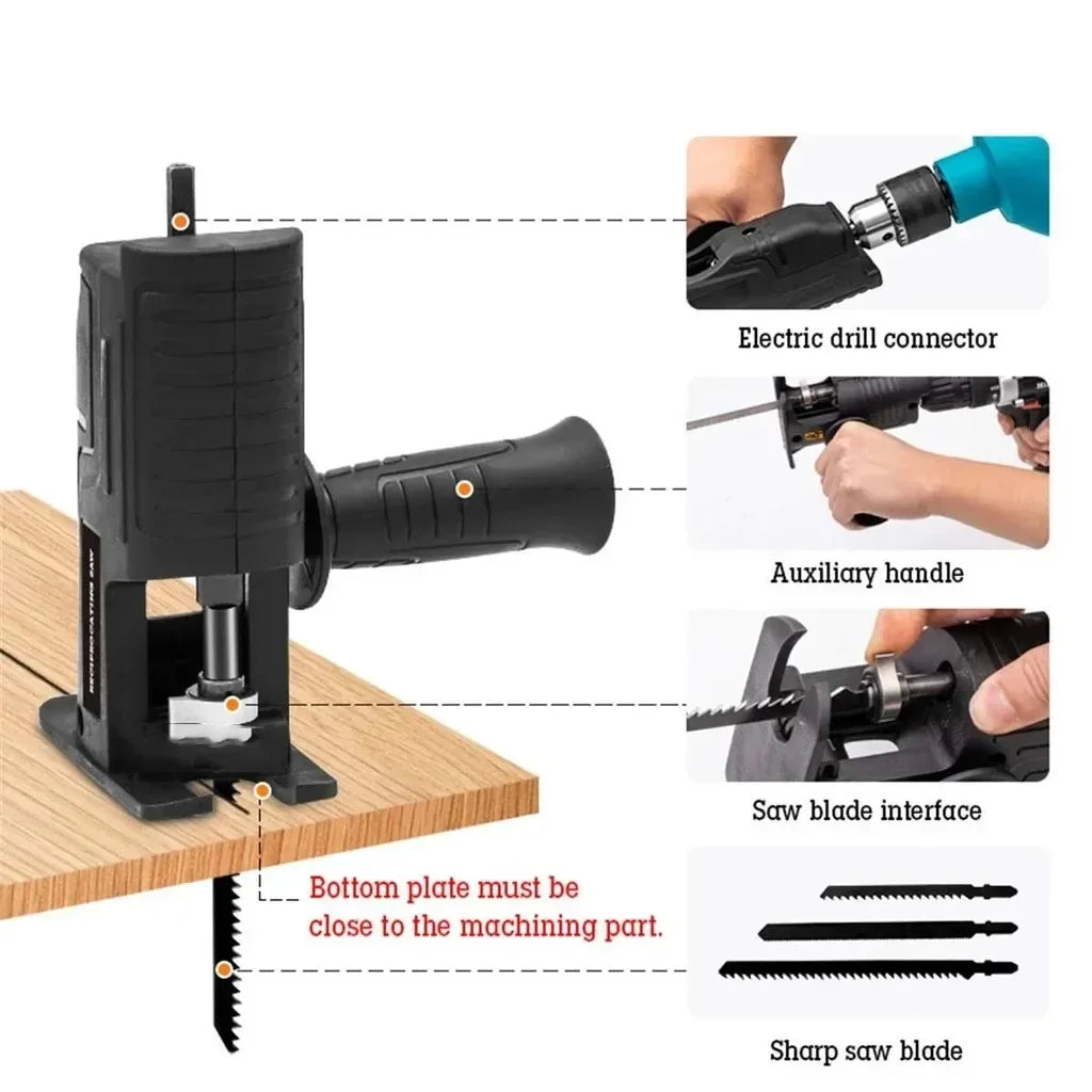 Portable Reciprocating Saw Adapter Electric Drill Modified Electric JigSaw Power Tool Wood Cutter Machine Attachment with Blades