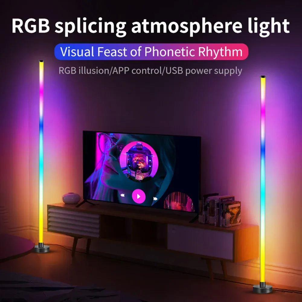 مصباح أرضي ذكي LED مع جهاز تحكم عن بعد RGB ومزامنة الموسيقى وإضاءة الزاوية ومؤقت مصباح قائم عصري لغرفة المعيشة والألعاب