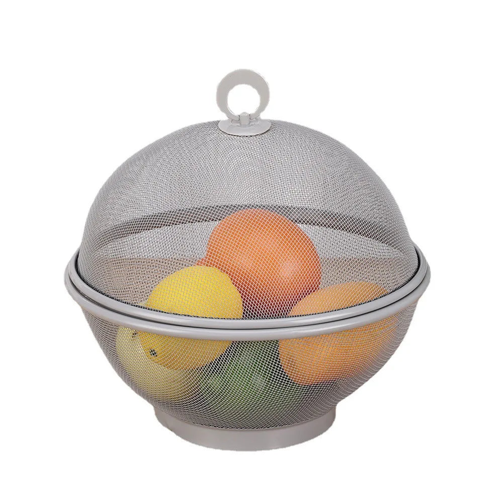 Iron Basket Anti-Mosquito Mesh Fruit Vegetable Basket Kitchen Drain Basket Vegetables Fruit Holder Portable Outdoor Picnic Use