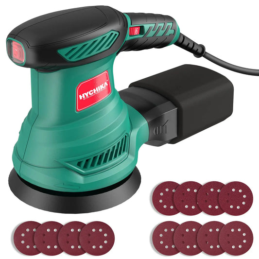 HYCHIKA 300W Random Orbital Sander with 12pcs Sandpapers Dust Collection 13000OPM for Polishing Wood Metal Power Tools