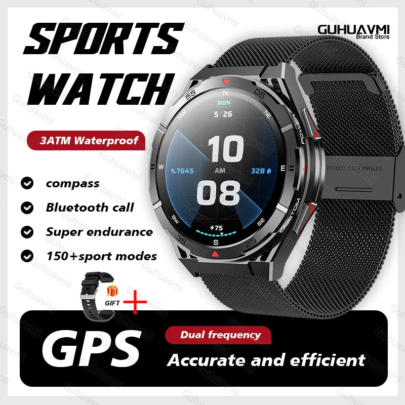 2025New for HUAEWI Military Grade GPS Smartwatch 150+Sport Mode BT Call 10ATM Waterproof Compass Health Monitoring for Men Watch