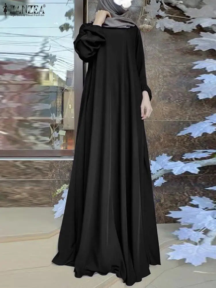 ZANZEA Women Fashion Tukey Abaya Robe 2023 Muslim Dress Long Sleeve Maxi Sundress Vestido Dubai Kaftan Islamic Clothing Oversize