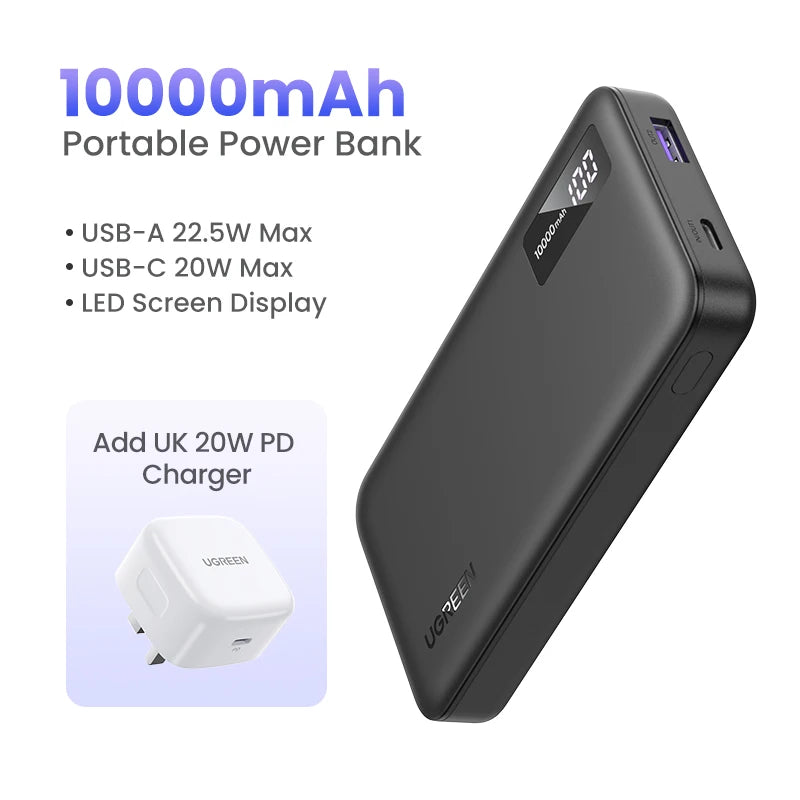 UGREEN 22.5W Power Bank Fast Charge 10000mAh Portable PowerBank for iPhone 15 Pro Max Xiaomi Huawei Phone External Battery PD20W