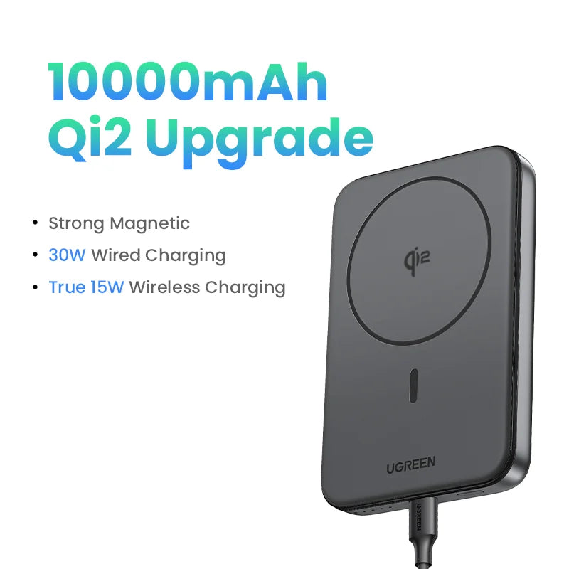 باور بانك مغناطيسي UGREEN PD20W بسعة 10000 مللي أمبير في الساعة محمول لاسلكي سريع الشحن من Magsafe لهاتف iPhone 15 Pro Max 16 Pro