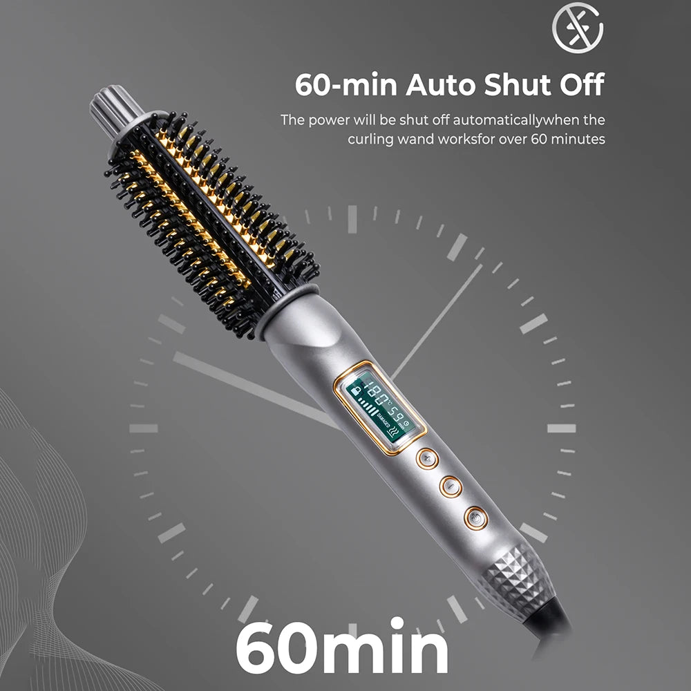 Heated Curling Brush 3-In-1 Ceramic Ionic Hair Curler Straightener Anti-Scald Round Brush Electric Curl Wand 32mm Curling Comb