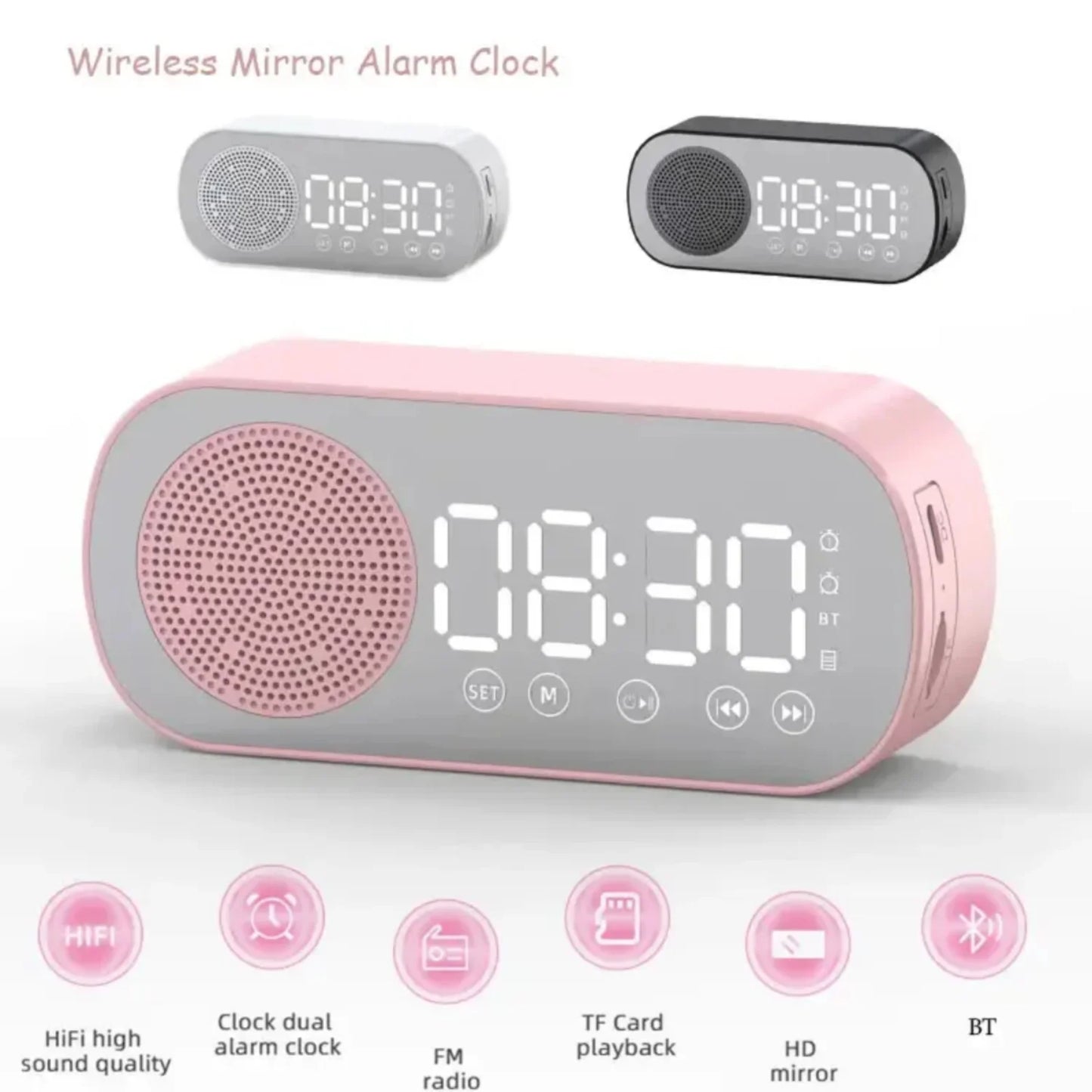 Digital Alarm Clock Wireless Bluetooth Speaker Support TF FM Radio Sound Box Bass Subwoofer Boombox Desktop Music Player Timer