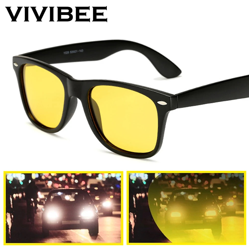 VIVIBEE Classic Night Vision Glasses Men Square Polarized Lenses UV400 Yellow Sunglasses for Women 2025 Driving Goggles