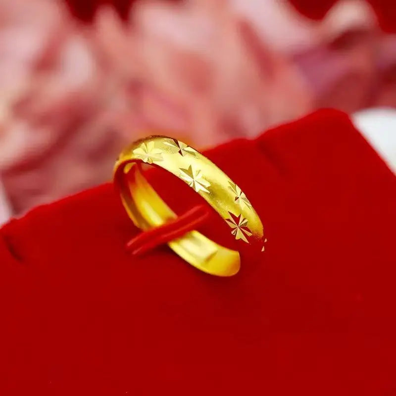 UMQ 24K Pure Plated Real 18k Yellow Gold 999 24k Plain Smooth Face Personality Money Seeking Couple Ring for Men and Women Coupl