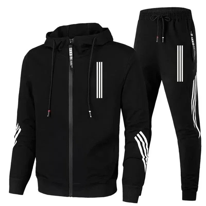 2025 Men's Hoodies+Pants Sets Triple Slant Hoodie Jacket Sport Zipper Tracksuits Sports Jogging Male Fitness Clothing Two Piece