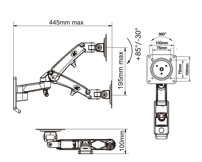 NB NEW F150 3-12kg aluminum Gas spring Monitor tv wall bracket full motion 2 arm 24"-35" LCD mount monitor holder led stand