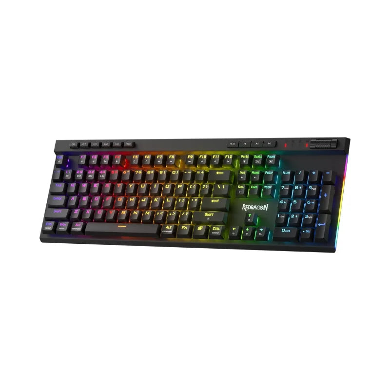 لوحة مفاتيح الألعاب اللاسلكية Redragon K580 PRO RGB، 3 أوضاع، 104 مفاتيح، لوحة مفاتيح ميكانيكية بمقبس تبديل سريع، مفتاح أحمر خطي