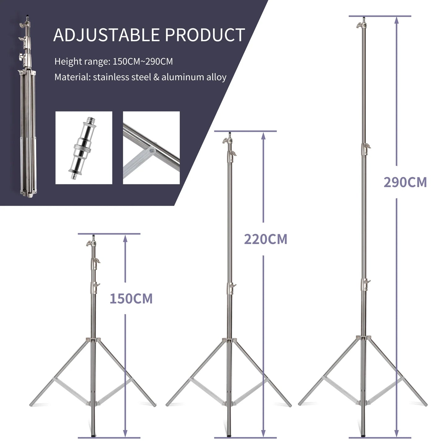 2.8m Tripod Stand Stainless Steel Kit Light Stand Weight Bag Photo Studio Extension Rod Carry Bag 2.9m 3.2m Super Tripod