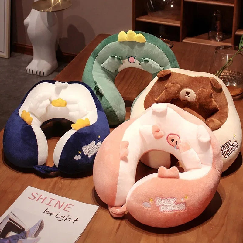 Travel Neck Pillow Cartoon Travel Neck Cushion Undeformable U-Shaped Travel Pillow Portable Airplanes Pillow for Kids Gift Txt