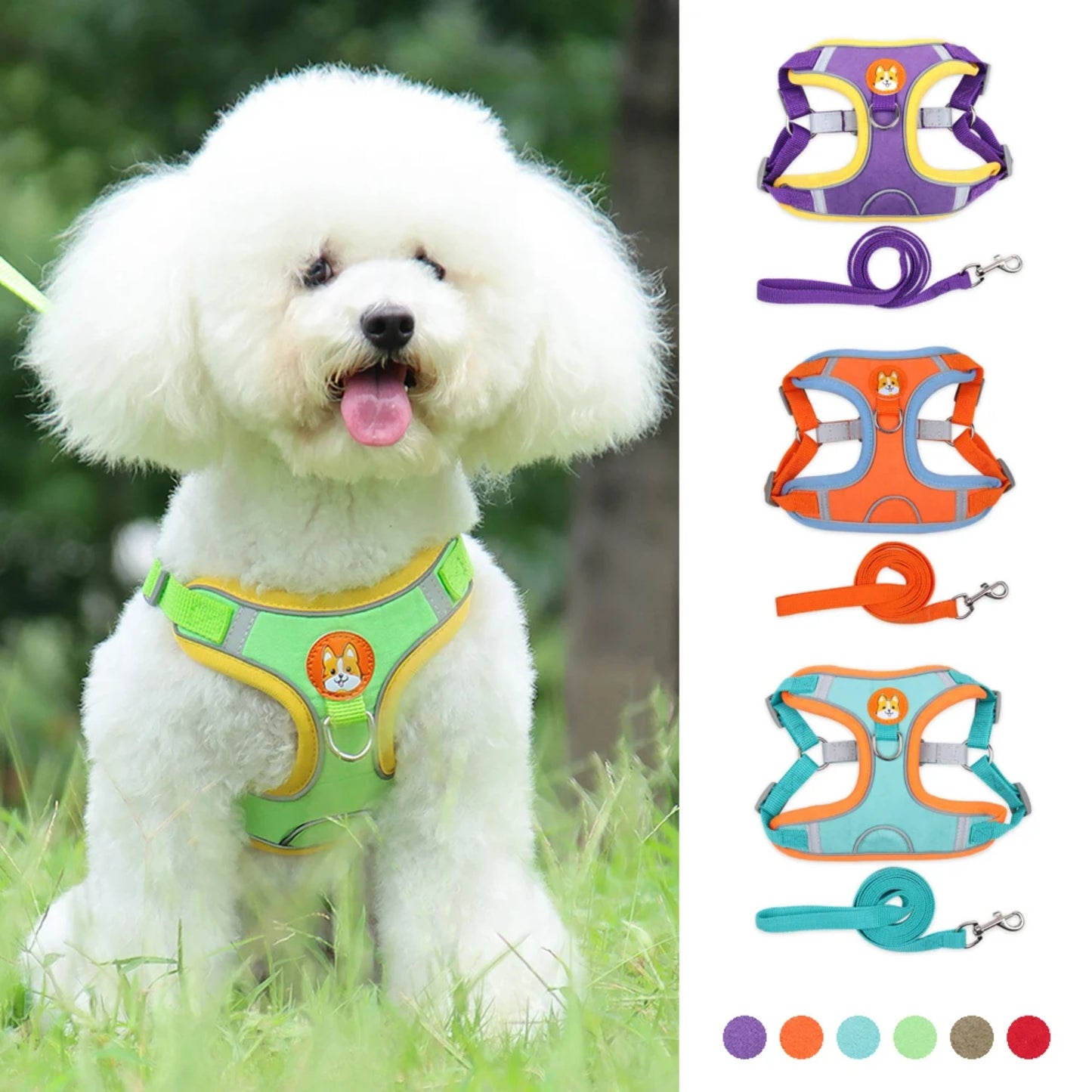 Dog Harness with 1.5m Traction Leash Set  Pull Dog Vest Strap Adjustable Reflective Breathable Harness  Dogs Puppy and Cats Cats