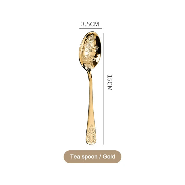 1/2/4/8/24 Pcs Gold Luxury Cutlery Sets Fork Spoon Knife Silverware Kit Vintage Carved Tableware Set European Dinnerware