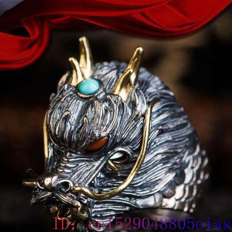 925 Silver Turquoise Dragon Ring Charm Amulet Vintage Real Jewelry Talismans Gifts Designer Luxury Natural Jade Fashion