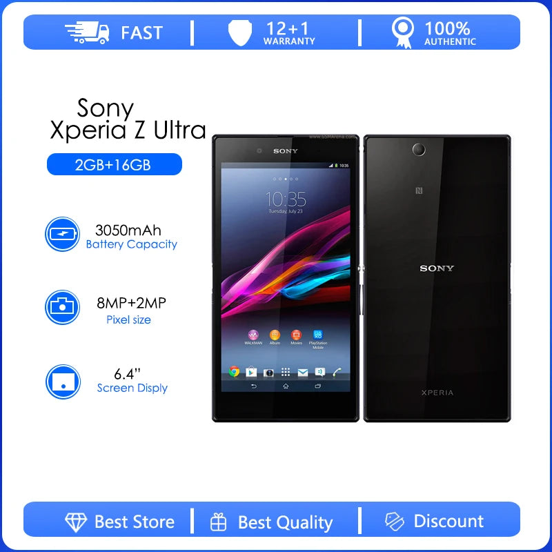 هاتف Sony Xperia Z Ultra LTE C6833 مجدد - أصلي غير مقفول - سعة تخزين 16 جيجابايت - 2 جيجابايت - رباعي النواة - 8 ميجا بكسل - شاشة 6.4 بوصة - واي فاي - نظام تحديد المواقع العالمي (GPS) - هاتف خلوي بدقة 1080 بكسل