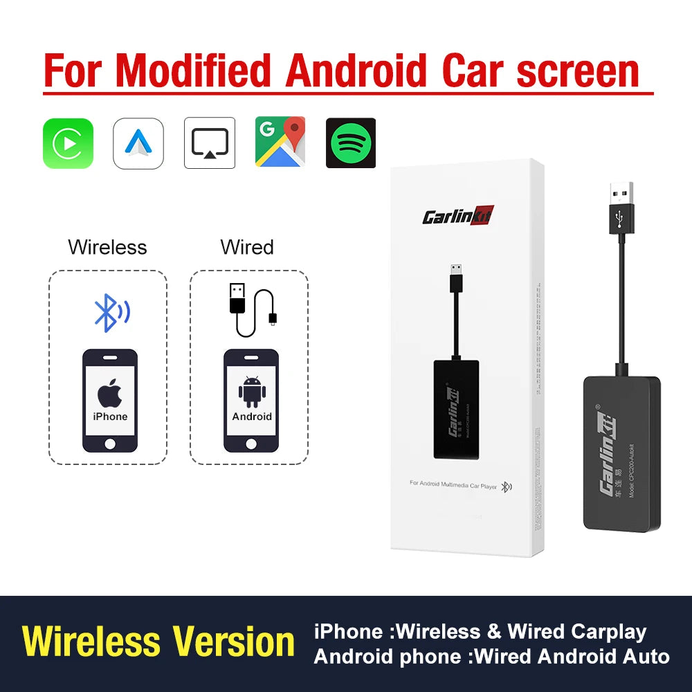 Hot Sale CarlinKit USB Wireless&Wired CarPlay Dongle Android Auto AI Box Mirrorlink Car Multimedia Player Bluetooth Auto Connect