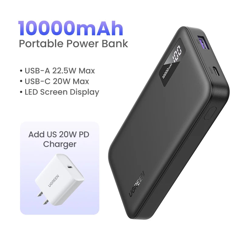 UGREEN 22.5W Power Bank Fast Charge 10000mAh Portable PowerBank for iPhone 15 Pro Max Xiaomi Huawei Phone External Battery PD20W