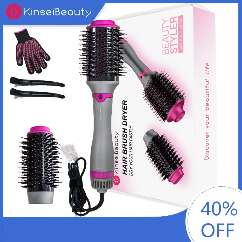 Hot Air Brush Multifunctional Hair Dryer Hair Straightener Curler Comb Replaceable Hair Salon Hair Styler Curler Hair Brush